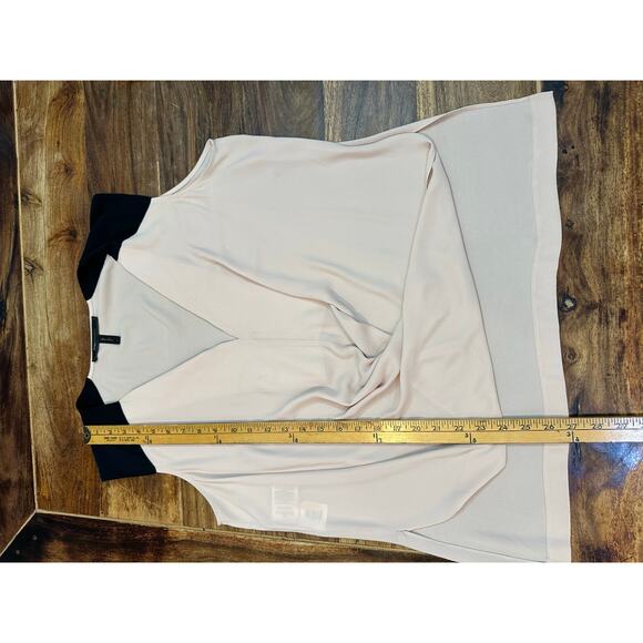 BCBGMAXAZRIA Women's Beige Black Gisele V-neck Draped Front Blouse Top Size L - Picture 6 of 7